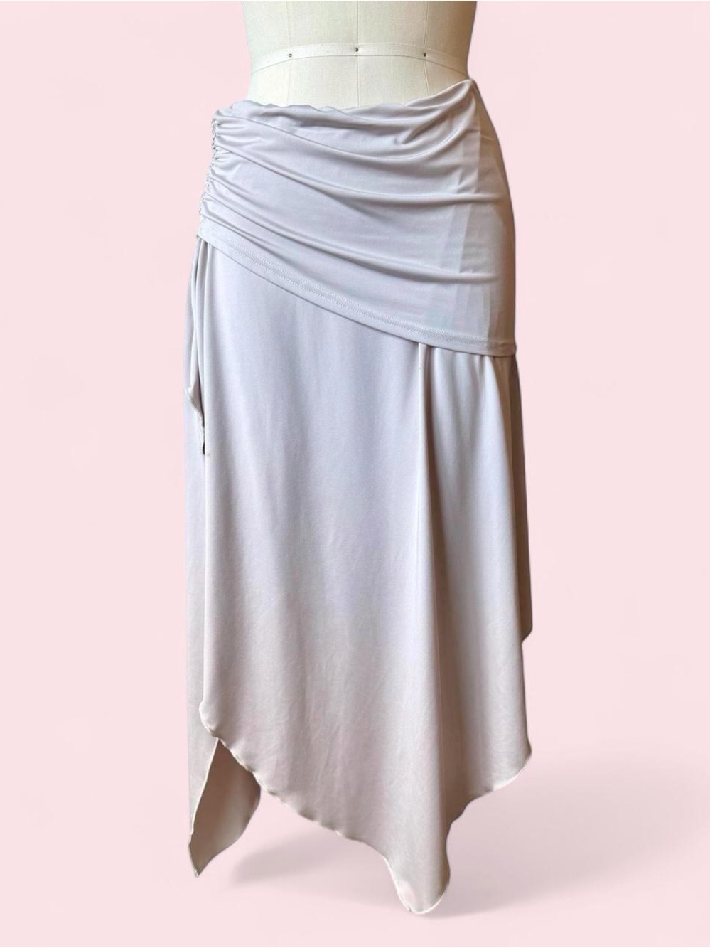 Draped Asymmetrical Midi Skirt in Light Gray- Medium